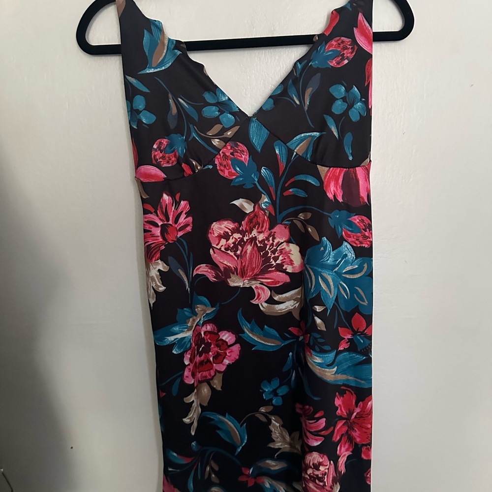 Pink and Green Sleeveless V-Neck Maxi Sundress